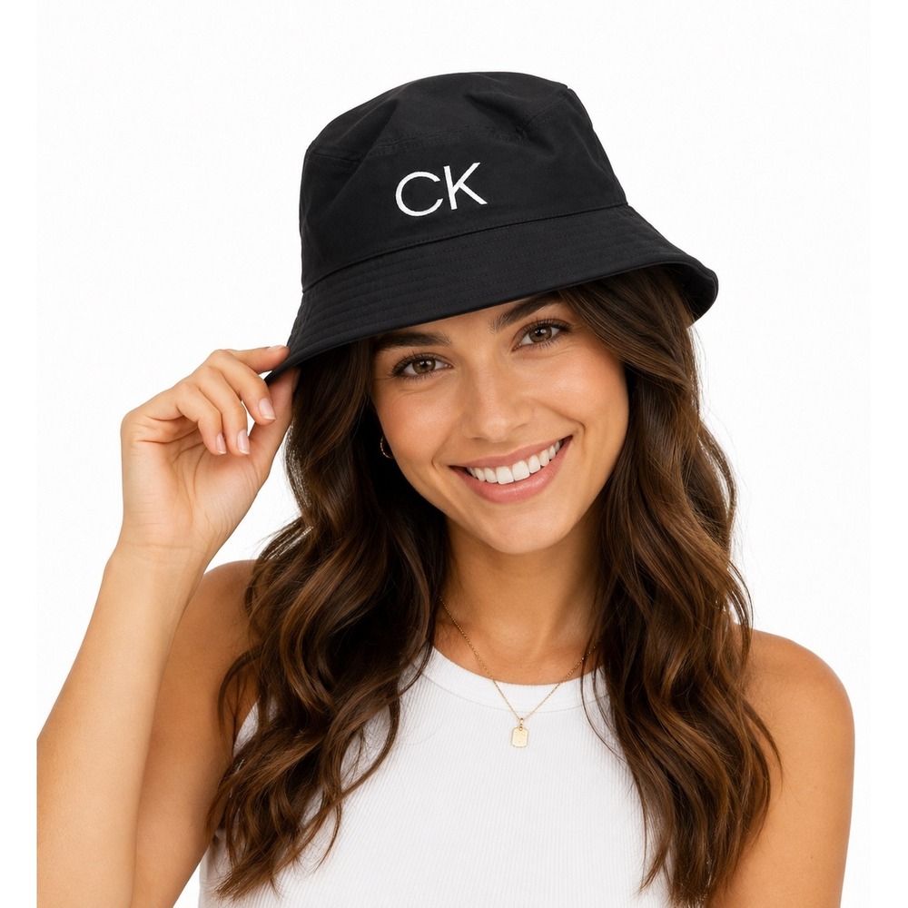 Calvin Klein Black Bucket Hat CK Logo Cotton Rayon Blend Sun Hat Unisex NEW $44 - Picture 3 of 6
